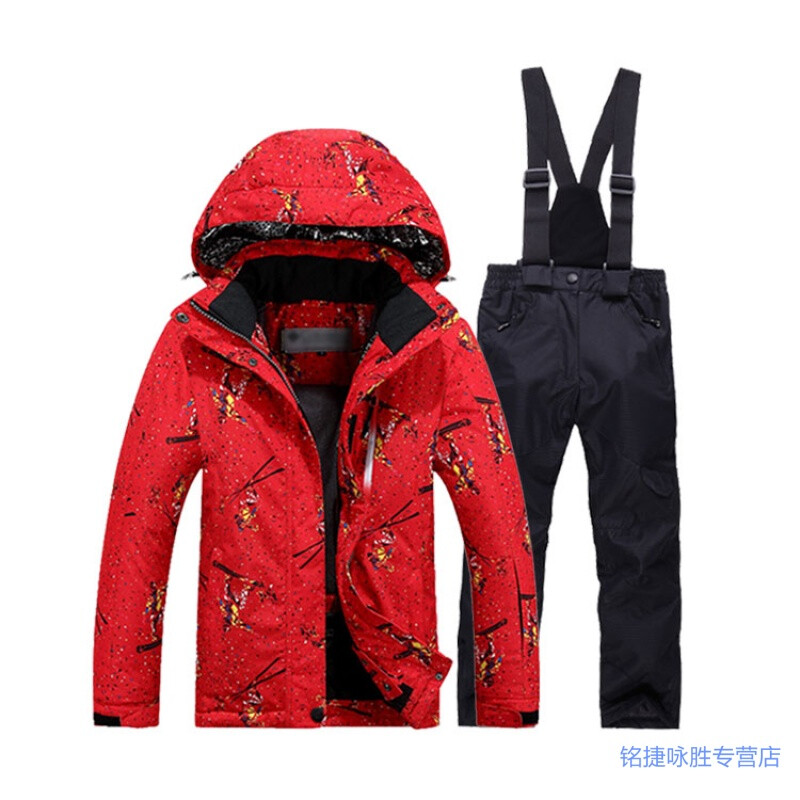 防风防水 加厚保暖棉服男女童款冲锋衣套装 白色滑板+裤 8码